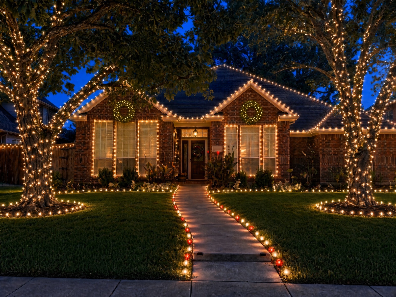 Garage trim Christmas lights holiday home exterior